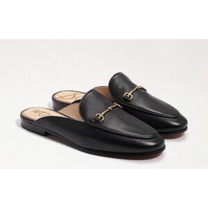 Sam Edelman Lauren Black Leather Mule Loafers Gold Bit Slide Flats 7.5